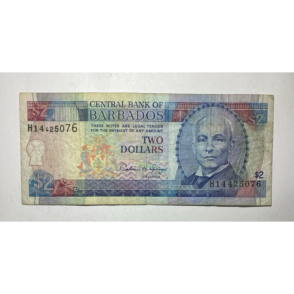 Barbadian Currency: 1995 Barbados 2 Dollars Paper Money Banknote – P#46