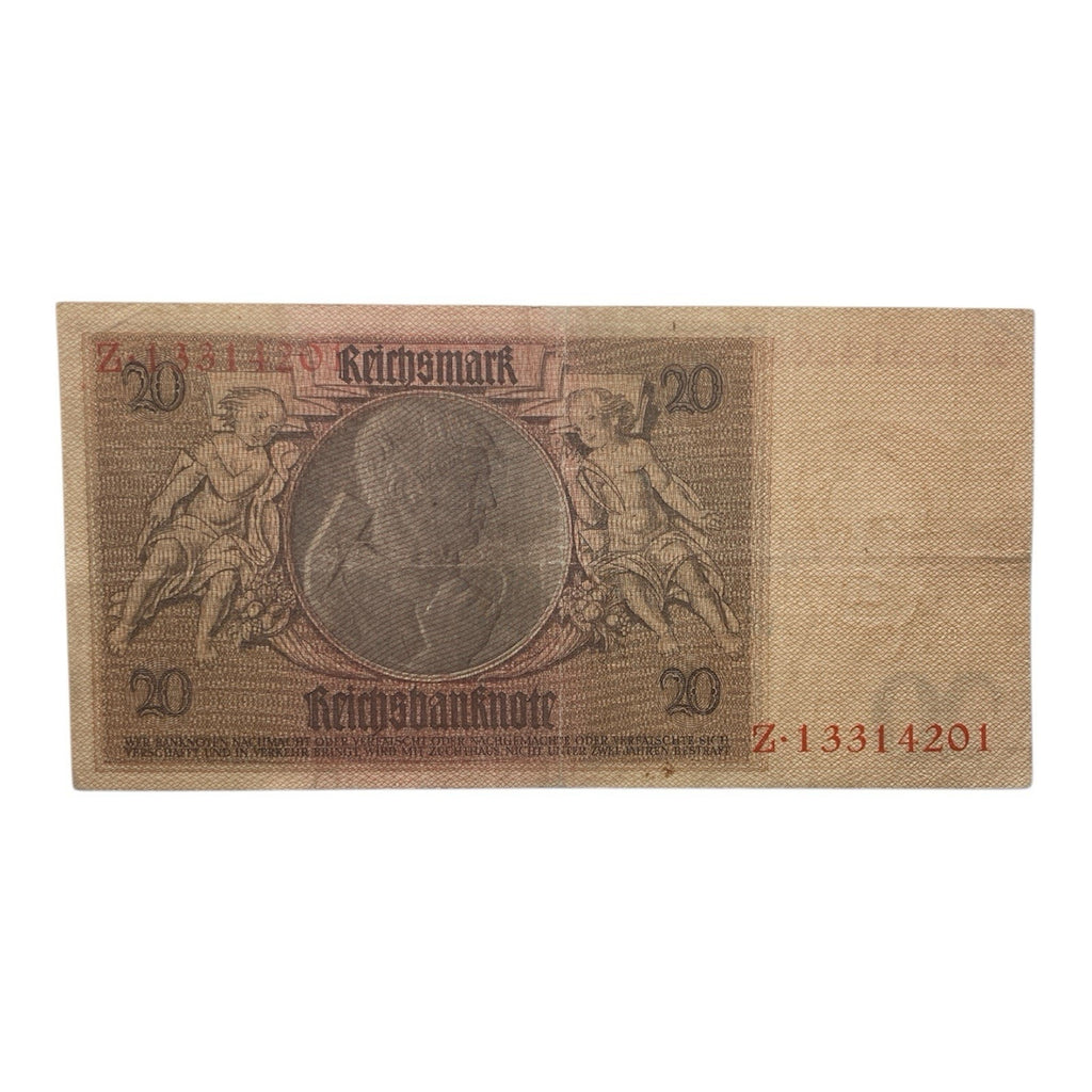 German Currency: 1929 Germany 20 Reichsmark Paper Money Banknote - P# 181