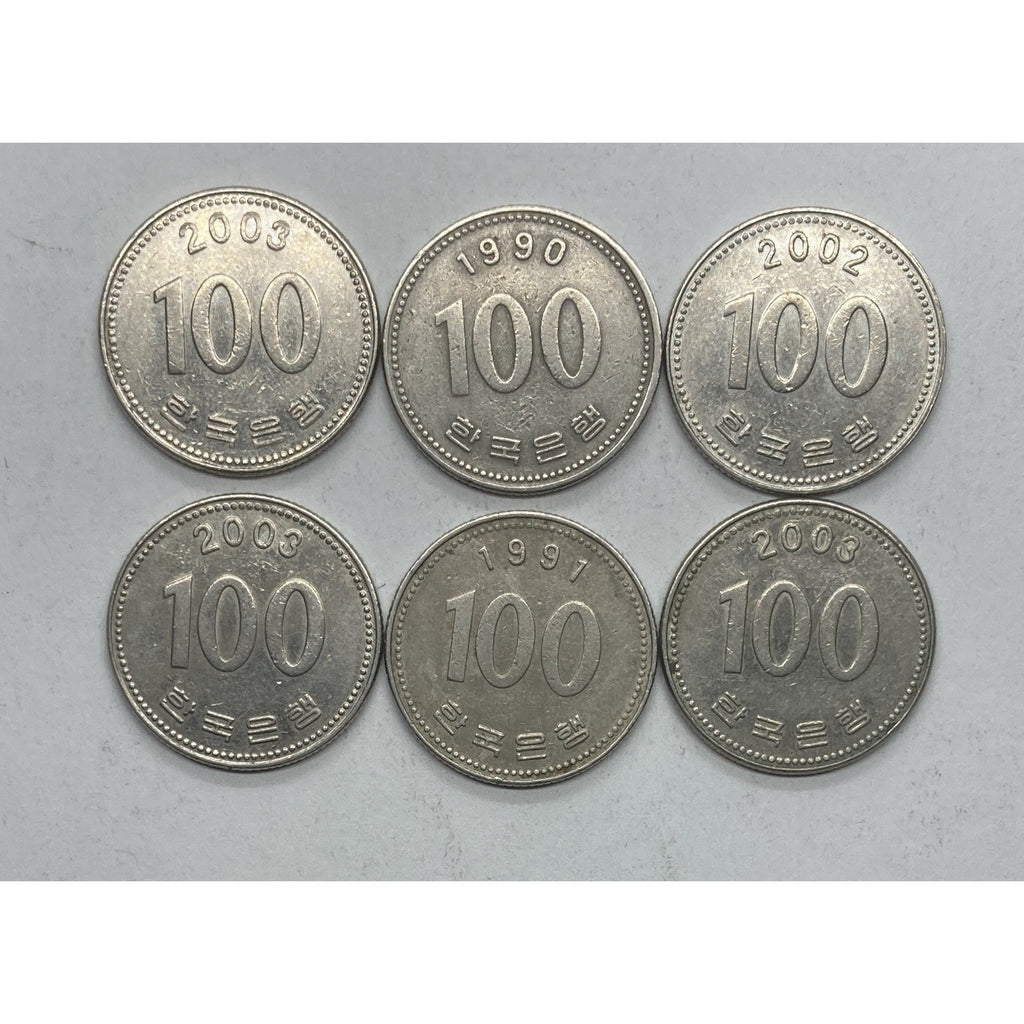 Lot of 6 South Korea 100 Won Coins - KM# 35
