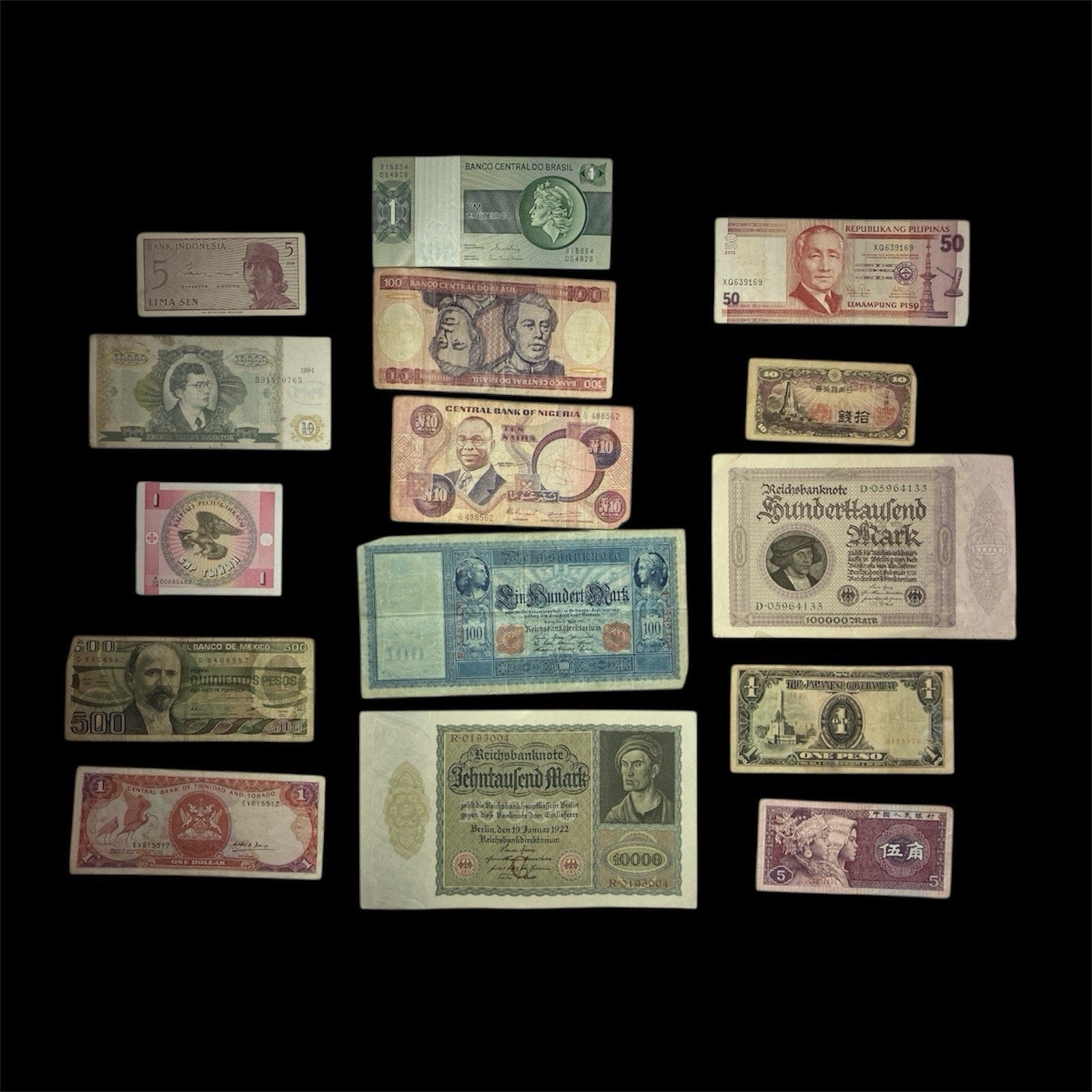 Lot of 15 World Paper Money Banknotes