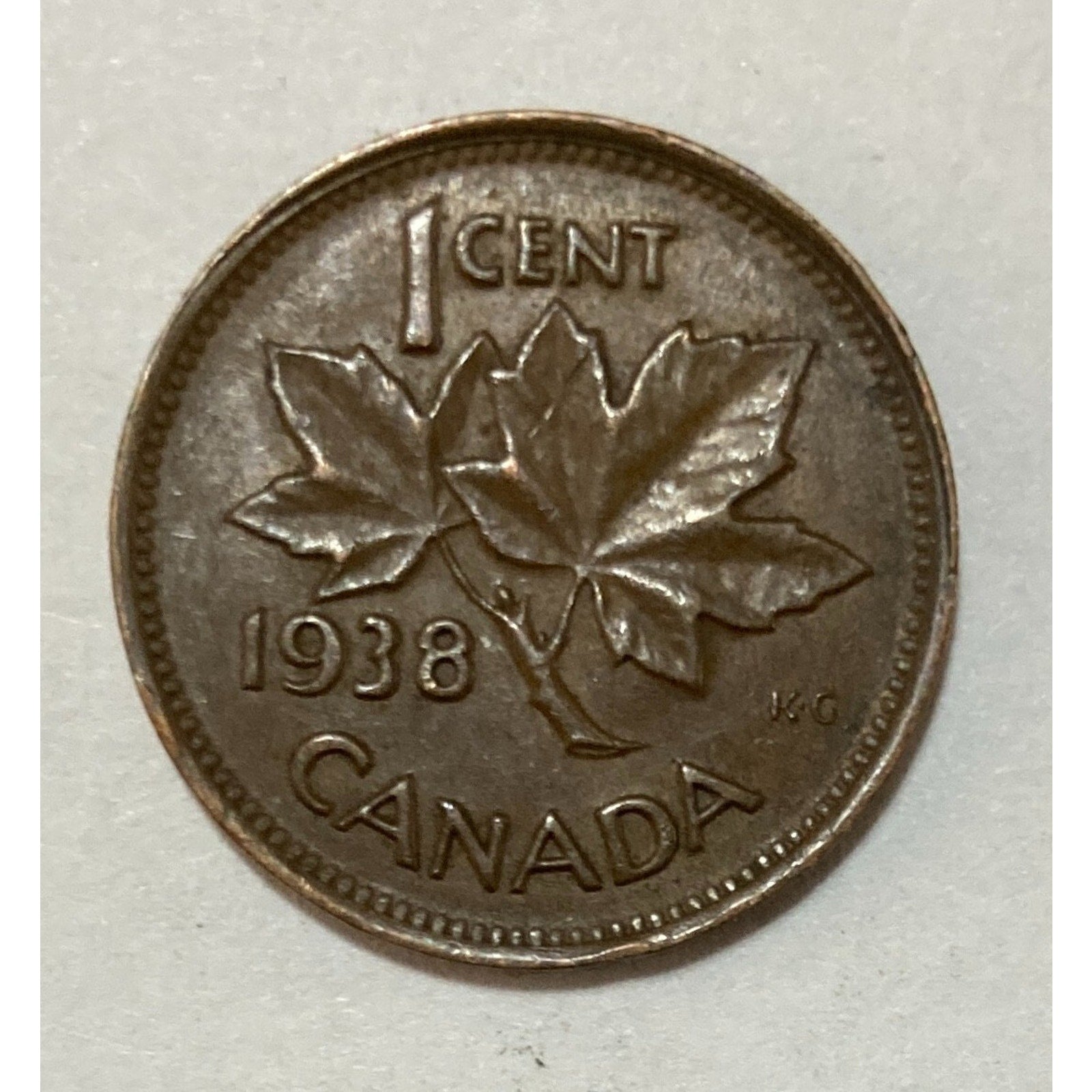 1938 Canada 1 Cent Coin, King George VI - KM# 32, Old Vintage Coin