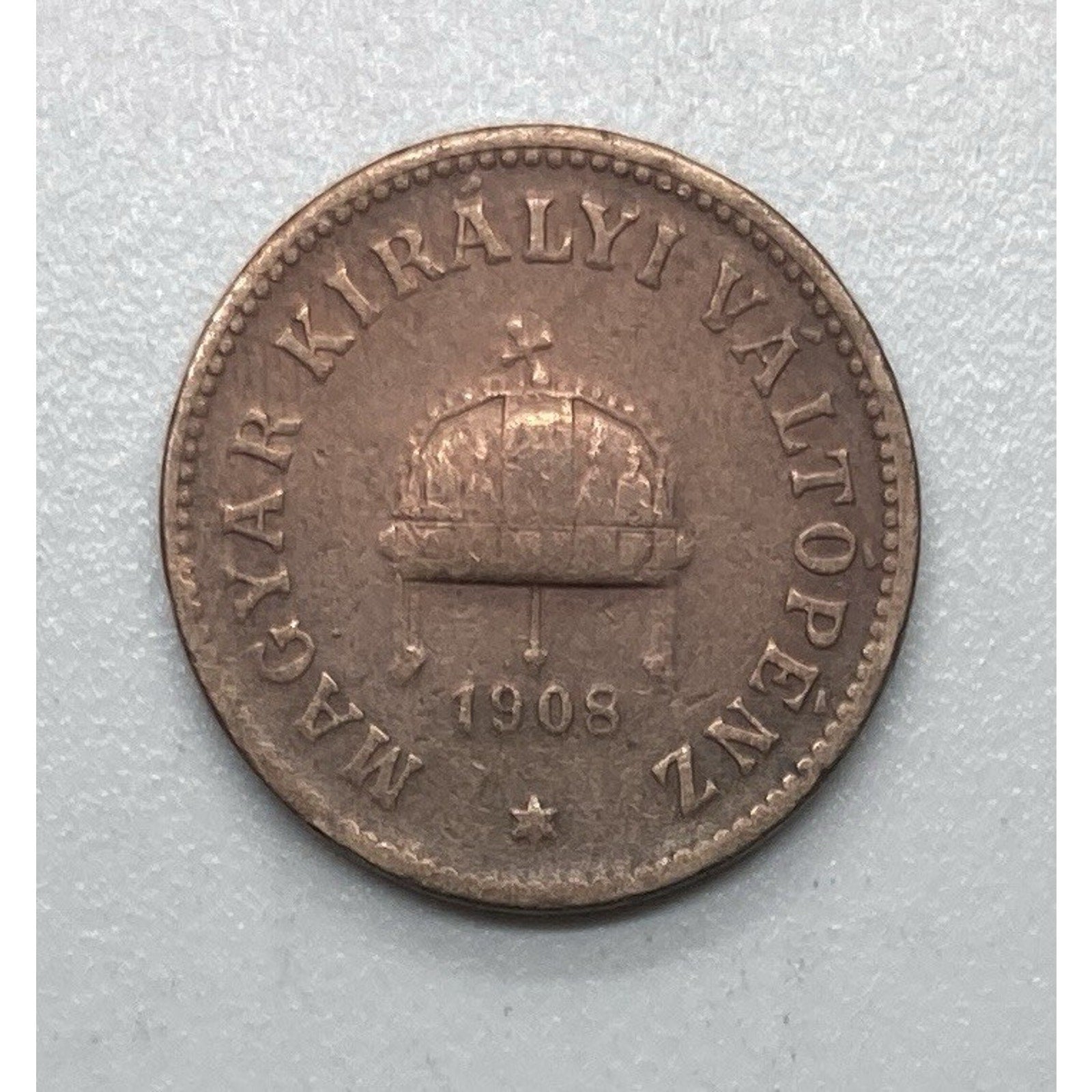 1908 Hungary 2 Fillér Coin - KM# 481
