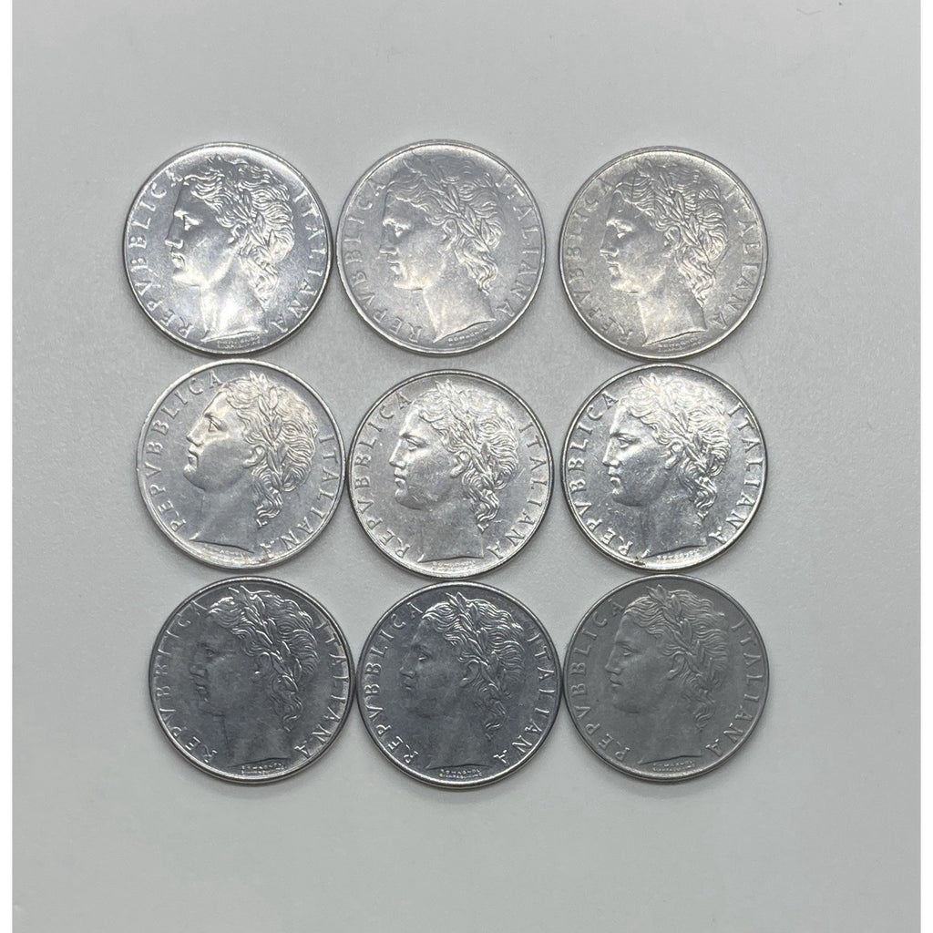 Lot of 9 Italy 100 Lire Coins - KM# 96.1