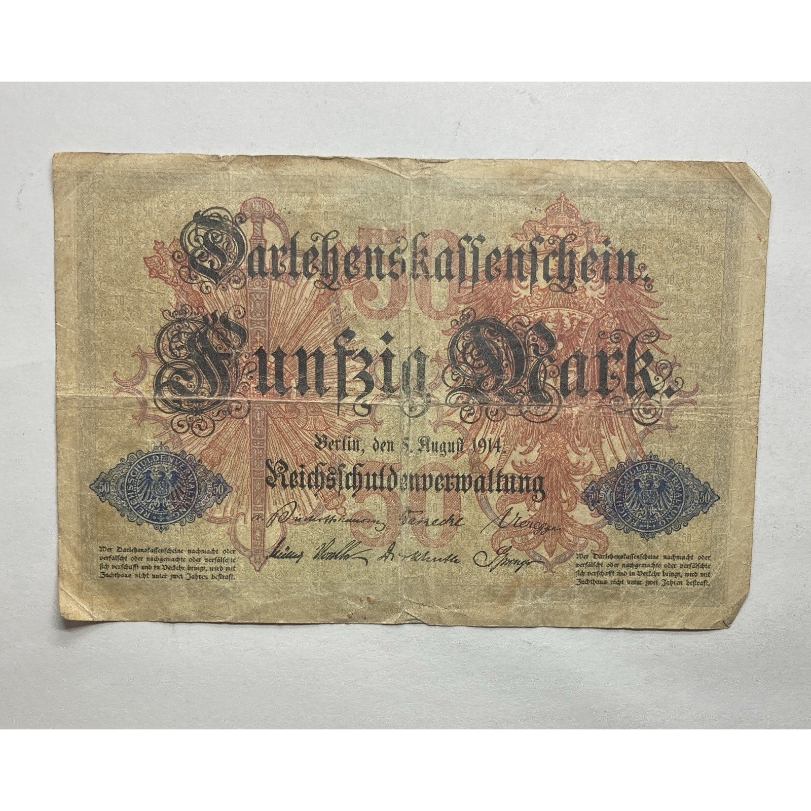 German Currency: 1914 Germany 50 Mark Loan Note - P# 49