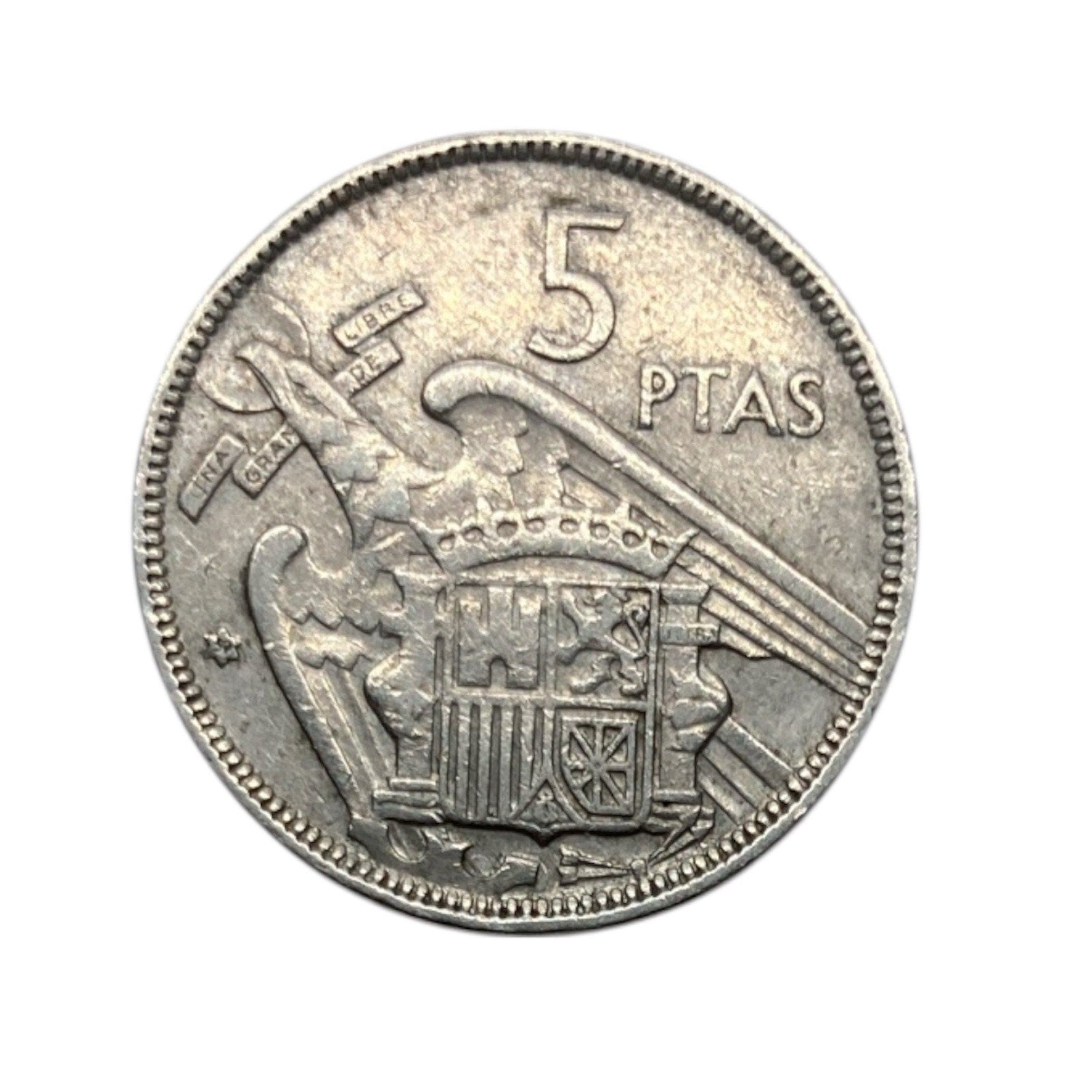 1957 Spain 5 Pesetas Coin - KM# 786