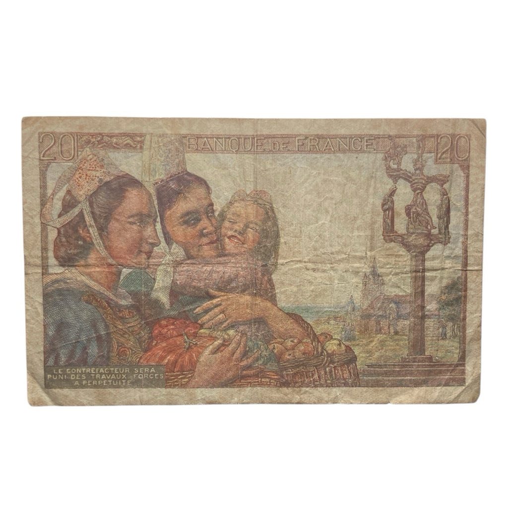 French Currency: 1942 France 20 Francs Paper Money Banknote - P# 100