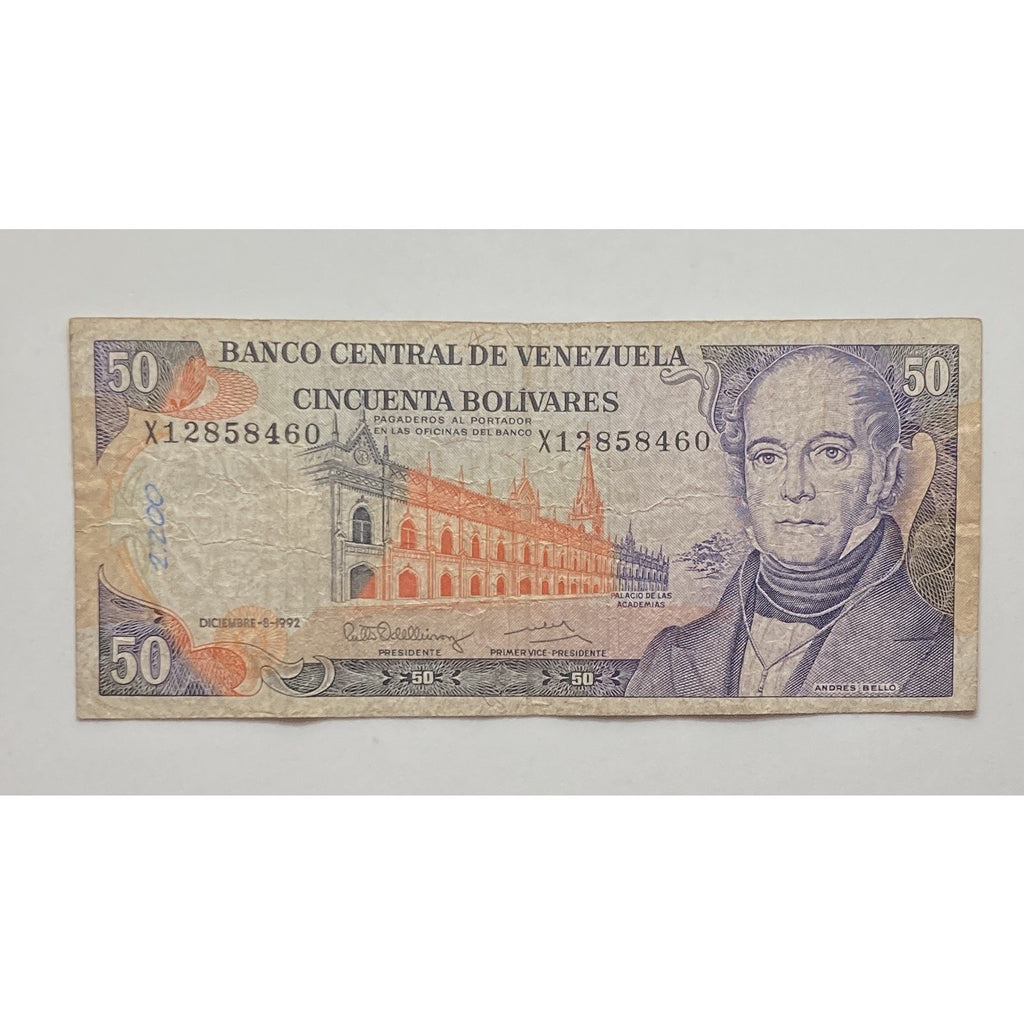Venezuelan Currency: 1985-1998 Venezuela 50 Bolívares Paper Money Banknote-P# 65