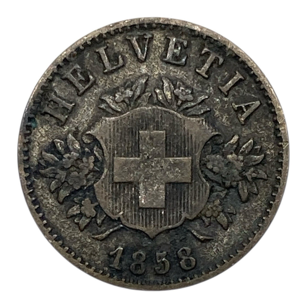 1858 Switzerland 20 Rappen Coin - KM# 7