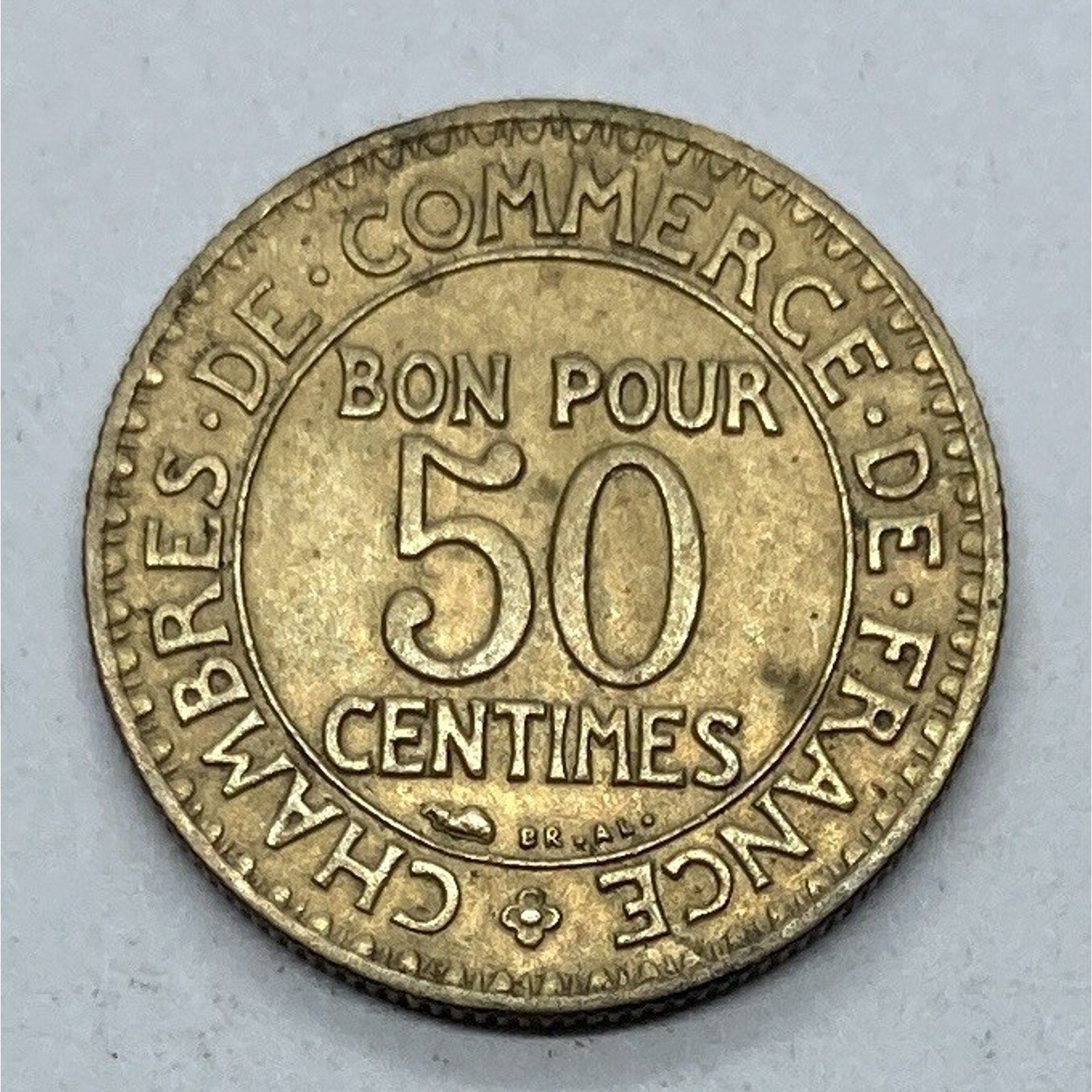 1923 France 50 Centimes Coin - KM# 884
